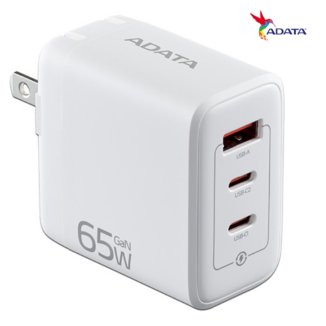 CARGADOR ADATA USB DE PARED 65W GAN 2PUERTO USB TIPO C 1 PUERTO USB A ENCHUFE PLEGABLE BLANCO CHARGERU-0653-QCPDWH - ADATA