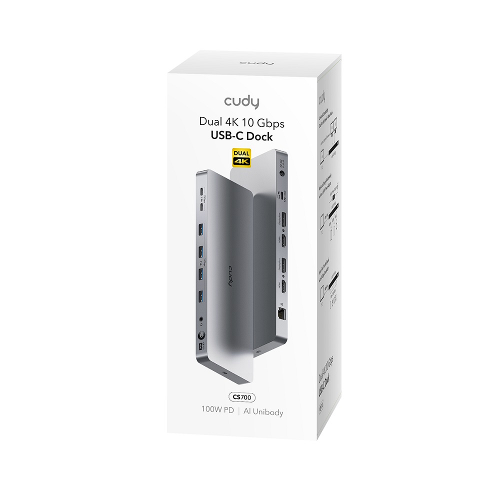 Docking Station Cudy CS700 USB-C Dual 4K 10Gbps DisplayLink Chip 2x 10 Gbps USB-C 4x 10 Gbps USB-A 32 2x HDMI 2x DP 1x RJ45 gigabit  CS700 - CUDY