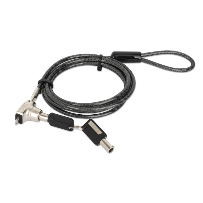 Candado para laptop Manhattan Nano con llave cable de acero de 15 m cubierta PVC negra traslucida plateado  440509 - Código: 440509 | Compra en Guadalajara