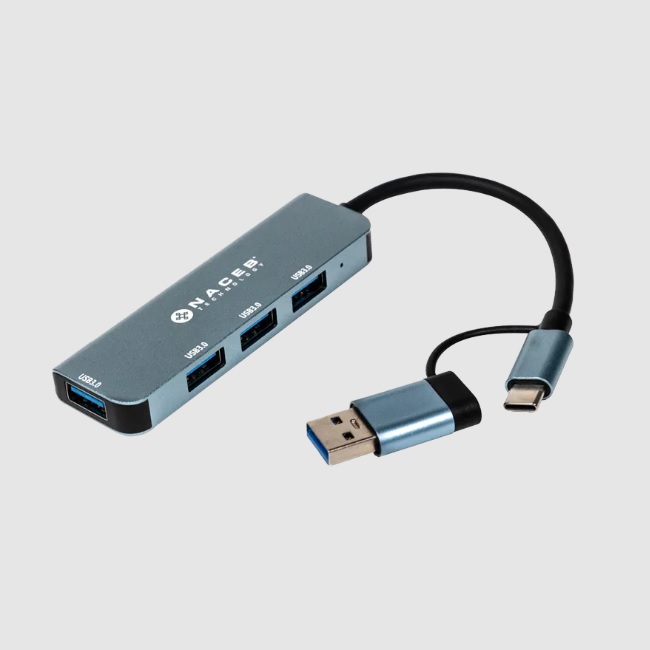 Concentradores Hub Naceb Technology NA-0126 NACEB Hub Usb-C/A A 4 Puertos Usb 3.0 NA-0126 - NACEB TECHNOLOGY