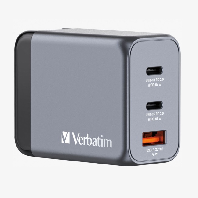 Cargador de pared Verbatim GaN de 35 combina un puerto USB-C PD de 65W y un puerto USB-A QC 30 EU/UK/US  32201 - Código: 32201 | Compra en Guadalajara