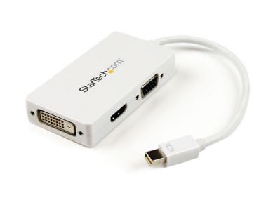 ADAPTADOR MINI DISPLAYPORT A VGA DVI O HDMI - CONVERTIDOR A/V 3 EN 1 PARA VIAJES - 1080P - 1920X1200 - BLANCO  MDP2VGDVHDW - Código: MDP2VGDVHDW | Compra en Guadalajara