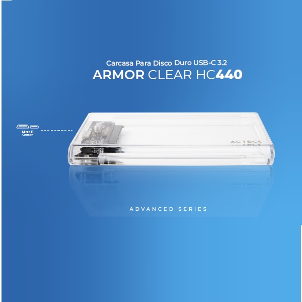 GABINETE ACTECK ENCLOSURE SSD ARMOR CLEAR HC440 25 USB C 32 SATA 2TB USB A 30 5GBPS VELOCIDAD  AC-934695 - AC-934695