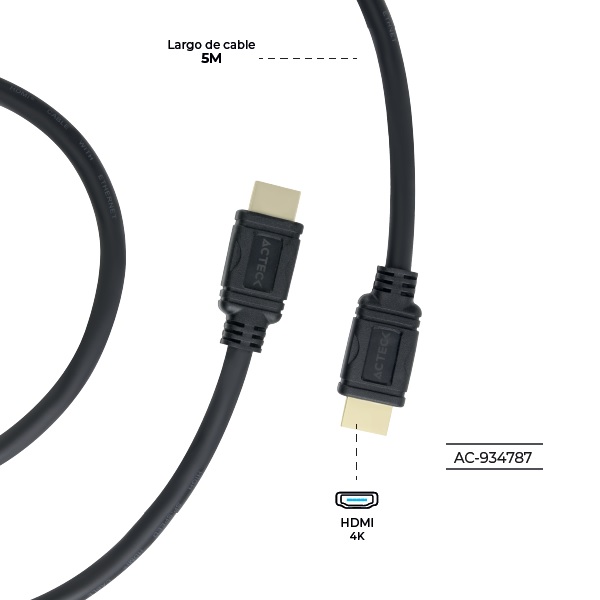 Cable Acteck Linx Plus Ch250  Hdmi A Hdmi  4K  5 M  Negro  Ac934787 AC-934787 - AC-934787