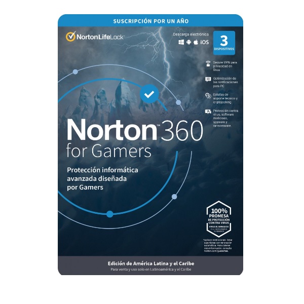 ESD Norton 360 For Gamers / Total Security 3 Dispositivo 1 Año UPC  - NORTON
