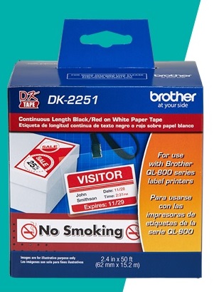 Cinta Etiquetadora Brother DK2251 Papel Negro y Rojo sobre Blanco Longitud Continua 62mmx152m QL-800/810W/820NWB DK2251 - BROTHER