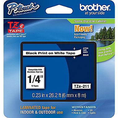 Cinta Brother TZe211 Negro-Blanco Print Touch PT300/310B/330/530 6mm  TZE211 - TZE211