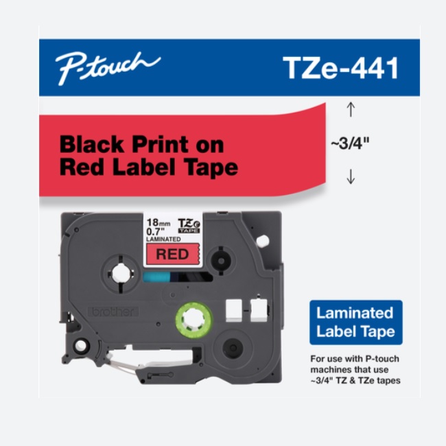 Cinta Laminada BROTHER TZE441 Etiqueta Roja Continua Laminada Brother TZE441 De 18 Mm De Ancho X 8 Mts De Largo. Impresión En Negro. - Código: TZE441 | Compra en Guadalajara