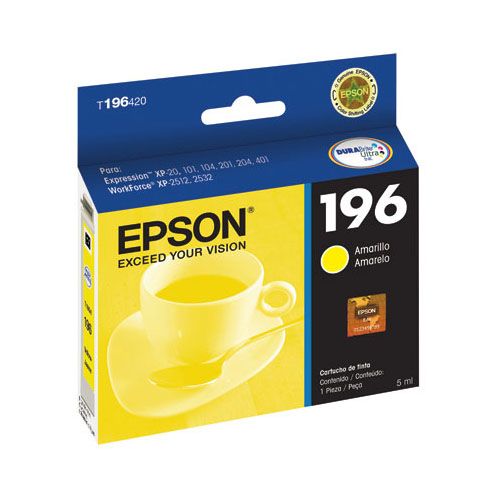 TINTA EPSON 196 T196420-AL AMARILLO XP101/201/211/401/411/WF2532 290 PAG  T196420-AL - EPSON