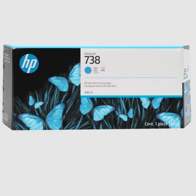 Tinta HP DesignJet 738 300ml Color Cian 676M6A - HEWLETT PACKARD