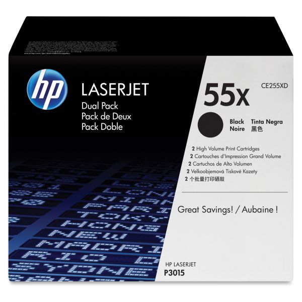 CE255XD TONER HP 55X CE255XD NEGRO LASERJET P3015dn/M521dn/M525dn M DUAL PACK ALTO RENDIMIENTO 2 DE 12 500 PAG  CE255XD