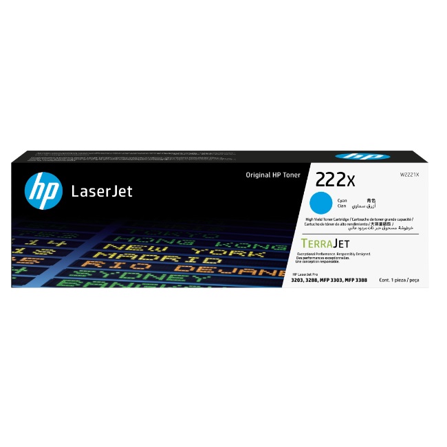 W2221X Toner HP 222X W2221X cian para Laserjet Pro MFP 3303 / MFP 3388 2 500 paginas  W2221X