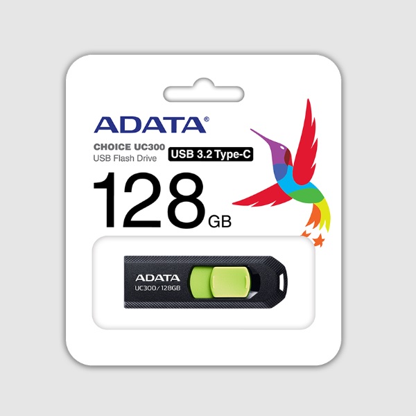 MEMORIA ADATA 128GB USB-C CHOICE UC300 3.2 NEGRO CON VERDE ACHO-UC300-128G-RBKGN UPC 4711085939135 - ADATA