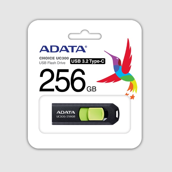 MEMORIA ADATA 256GB USB-C CHOICE UC300 3.2 NEGRO CON VERDE ACHO-UC300-256G-RBKGN UPC 4711085939142 - ACHO-UC300-256GRBKGN