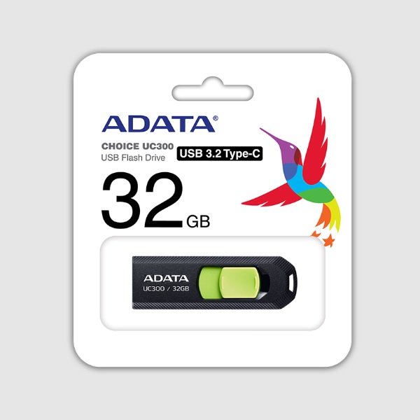 MEMORIA ADATA 32GB USB-C CHOICE UC300 3.2 NEGRO CON VERDE ACHO-UC300-32G-RBKGN UPC 4711085939111 - ADATA
