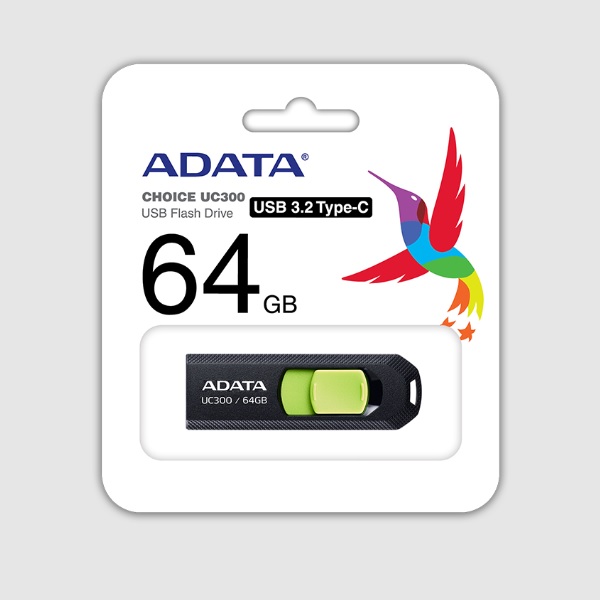MEMORIA ADATA 64GB USB-C CHOICE UC300 3.2 NEGRO CON VERDE ACHO-UC300-64G-RBKGN UPC 4711085939128 - ADATA