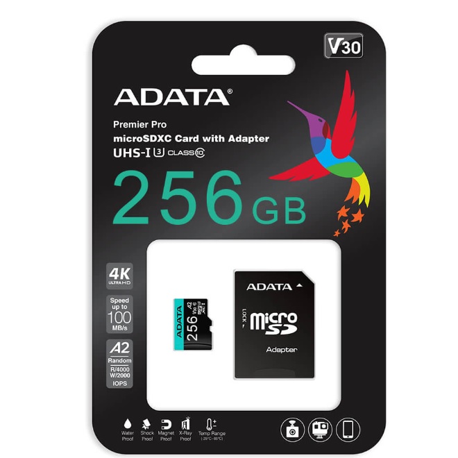 Memoria ADATA 256GB MicroSD HC UHS-I U3 V30S U3 A2 Aqua AUSDX256GUI3V30SA2-R UPC 4710273771342 - ADATA
