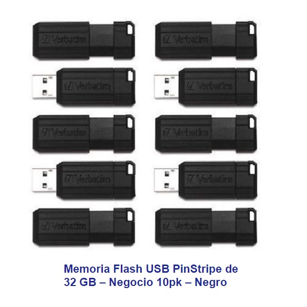 VB70062 MEMORIA VERBATIM  USB 32GB PAQUETE DE 10 MICROBAN NEGRAS UPC 023942700623