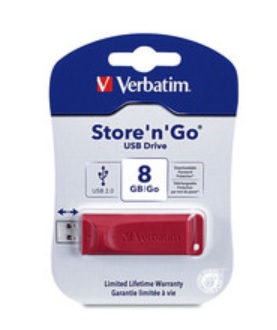 MEMORIA VERBATIM 8GB USB 2.0 DRIVE ROJA RETRACTIL STORE N GO UPC 0023942955078 - VERBATIM
