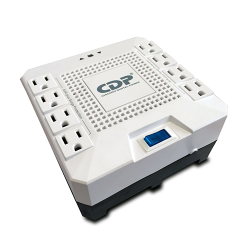 Regulador CDP R-AVR1808 1800VA/1000W 8 NEMA 5-15R 4 4 con AVR protección fax módem y DSL indicadores LED  R-AVR1808 - CHICAGO DIGITAL POWER 