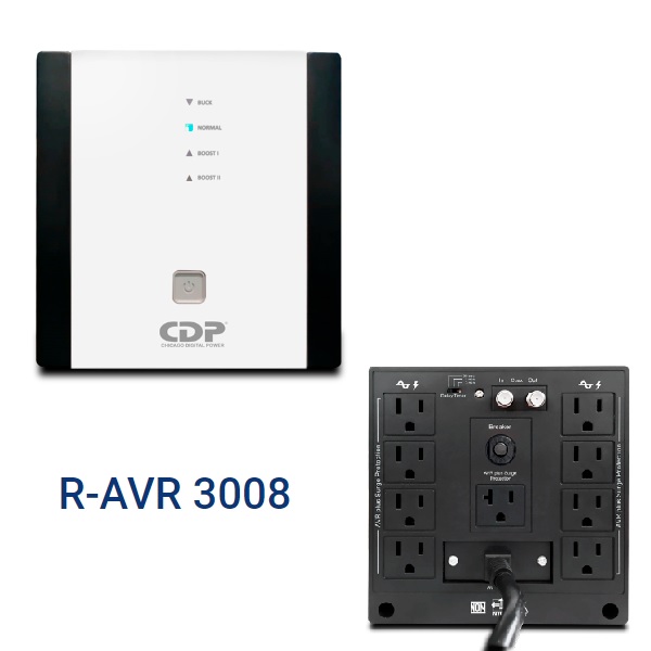 Cdp R Avr3008 3000Va 1500W Regulador  Avr   8 Salidas  525 Julios  Sistema De Retardo De Encendido  Proteccion Coaxial  120 Vac - R-AVR3008