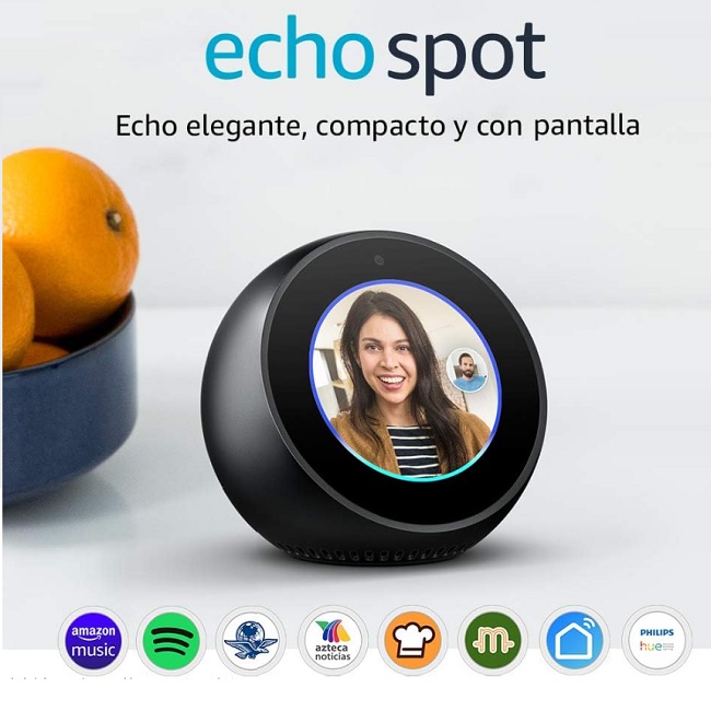 Asistente Amazon ECHO SPOT pantalla 283 pulgadas Negra  AMAZON ECHO SPOT NEGRO - AMAZON